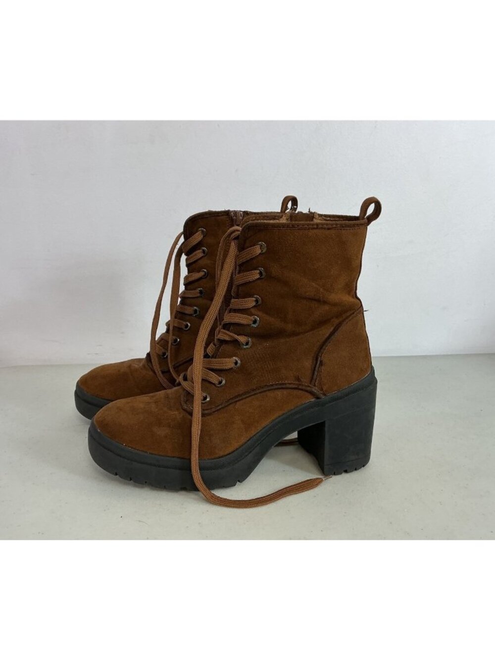 Vintage Y2K Chunky Platform Boot Brown Suede Boho Womens 7